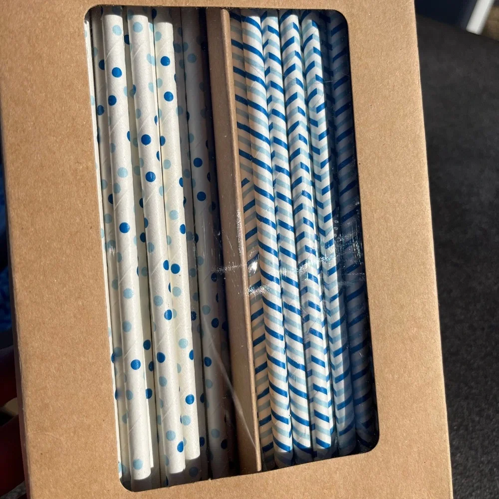 Beautiful Blue Patterned Paper Straws - Picture 1 of 3